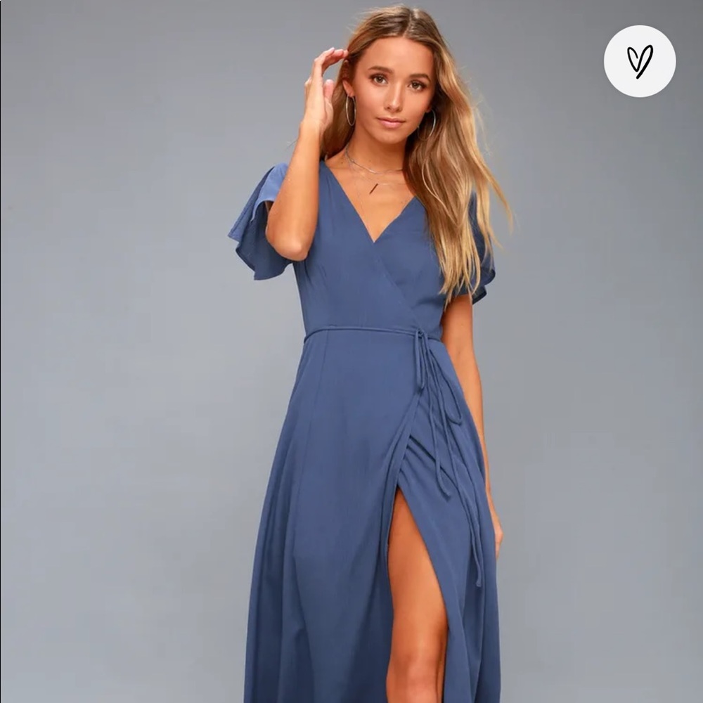 Lulus Heart of Marigold blue wrap maxi dress